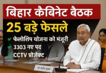 बिहार कैबिनेट बैठक: मुख्यमंत्री फेलोशिप योजना, 3303 पद सृजन, 176 थानों में CCTV समेत 25 प्रस्ताव मंजूर