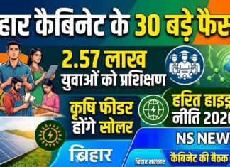 बिहार कैबिनेट के 30 फैसले: युवाओं की ट्रेनिंग से सौर ऊर्जा और हरित हाइड्रोजन तक बड़े निर्णय NS News