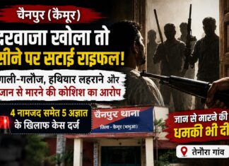 दरवाजा खुलते ही सामने दिखे हथियारबंद लोग, सीने पर राइफल सटाने का आरोप; पांच अज्ञात समेत नौ पर केस NS News